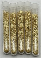 (DD) 5 Glass Vials of Gold Flakes  (3.5" long)