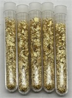 (DD) 5 Glass Vials of Gold Flakes  (3.5"  long)