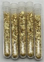 (DD) 5 Glass Vials of Gold Flakes  (3.5" long)