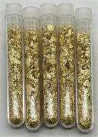 (DD) 5 Glass Vials of Gold Flakes  (3.5"  long)