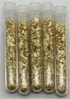 (DD) 5 Glass Vials of Gold Flakes  (3.5" long)