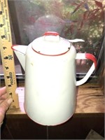 White ~ Red Granite Ware Cofee Pot