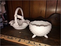 White Hobnail Footed Bowl & Basket