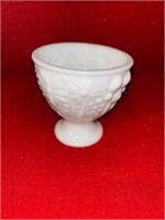 Milk Glass Footed Bowl with Embossed Flowers