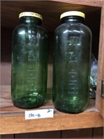 (2) Vintage Green Water Jars
