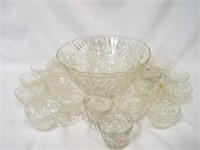 Vintage Crystal Punch Bowl with (18) Cups