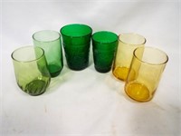 (2) Small Green Juice Glasses - (2) Small Amber