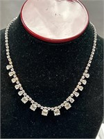 Rhinestone necklace with safety chain