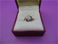 Marked 10 K Sapphire White Stone Ring ,