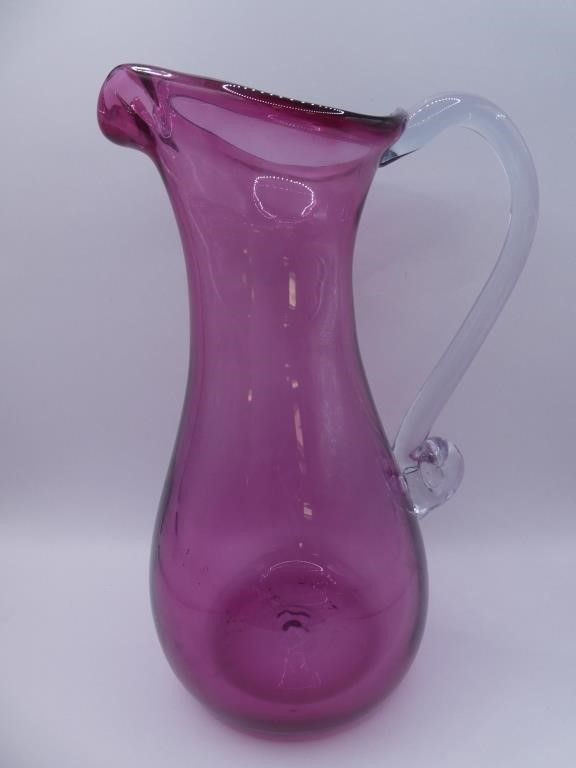 Cranberry Pitcher With Applied Handle 9.5" H