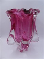 Heavy Cranberry Art Glass Vase 8" H