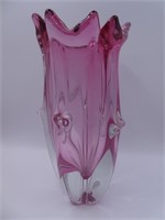 Cranberry Art Glass Vase 8.25" H