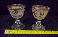 (2) Vintage Libbey Gold Leaves Wine Glasses
