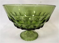 MCM Thumbprint Green Glass Pedestal Serving Bowl