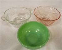 Fire King Oven Glass Jadeite 5" Bowl - Pink Ribbed