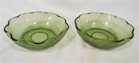 (2) Green Textured Glass Scalloped Edge Serving