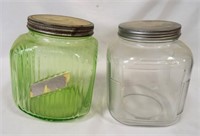 (2) Vintage Square Jar Canisters w/Lids - Green