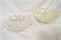 Iridescent Carnival Floral Glass Bowl & 1960 White