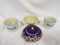 Blue/Purple Wooden Carved Bowl with Lid & (2)