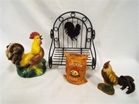 Vintage Porcelain Rooster Planter - Resin Rooster
