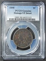 1850 BRAIDED HAIR CENT PCGS GENUINE