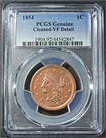 1854 BRAIDED HAIR CENT PCGS GENUINE