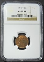 1917 WHEAT CENT NGC MS-62 RB