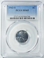 1943-S STEEL WHEAT CENT PCGS MS-65