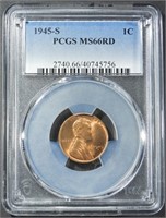 1945-S WHEAT CENT PCGS MS-66 RD