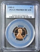 1989-S LINCOLN CENT PCGS PR-69 RD DCAM