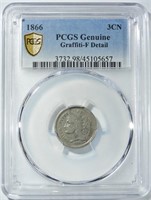 1866 THREE CENT NICKEL PCGS GENUINE