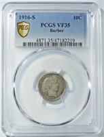 1916-S BARBER DIME PCGS VF-35