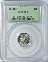 1938-D MERCURY DIME PCGS MS-66 FB