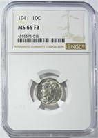 1941 MERCURY DIME NGC MS-65 FB