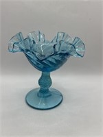 6” Swirl Blue Ruffled Edge Compote