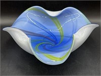 Murano Art Style Ruffled Edge Swirl Bowl 9”