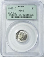 1962-D ROOSEVELT DIME PCGS MS-65