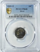 2001-S SILVER ROOSEVELT DIME PCGS PR-68