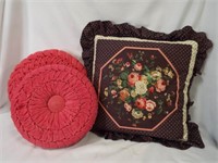 (2) Vintage Pink Corduroy Button Throw Pillows &