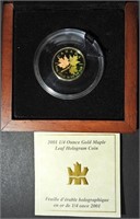 2001 CANADA $10 GOLD HOLOGRAM MAPLE LEAF
