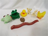 Vintage Squeaker Toys - Wooden Snake - Chicken