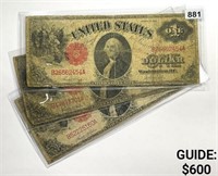 (3) 1917 $1 Lrg Size Red Seal Legal Tender