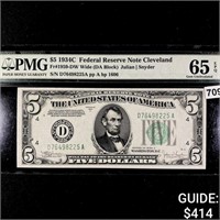 1934 C $5 Federal Reserve Note Cleveland PMG