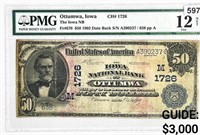 1902 $50 Ottumwa, IA National Bank Note PMG 12F