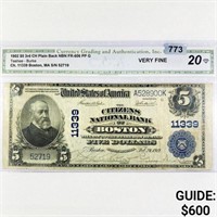 1902 $5 LG Boston Bank, MA Nat Bank Note CGS 20