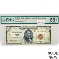 1929 $5 Bank of Dallas, TX Fed Reserve Note PMG