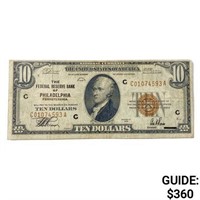 1929 $10 US Bank of Philadelphia, PA Fed Res Note