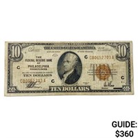 1929 $10 US Bank of Philadelphia, PA Fed Res Note
