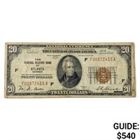 1929 $20 US Bank of Atlanta, GA Fed Res Note