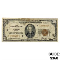 1929 $20 US Bank of Richmond, VA Fed Res Note